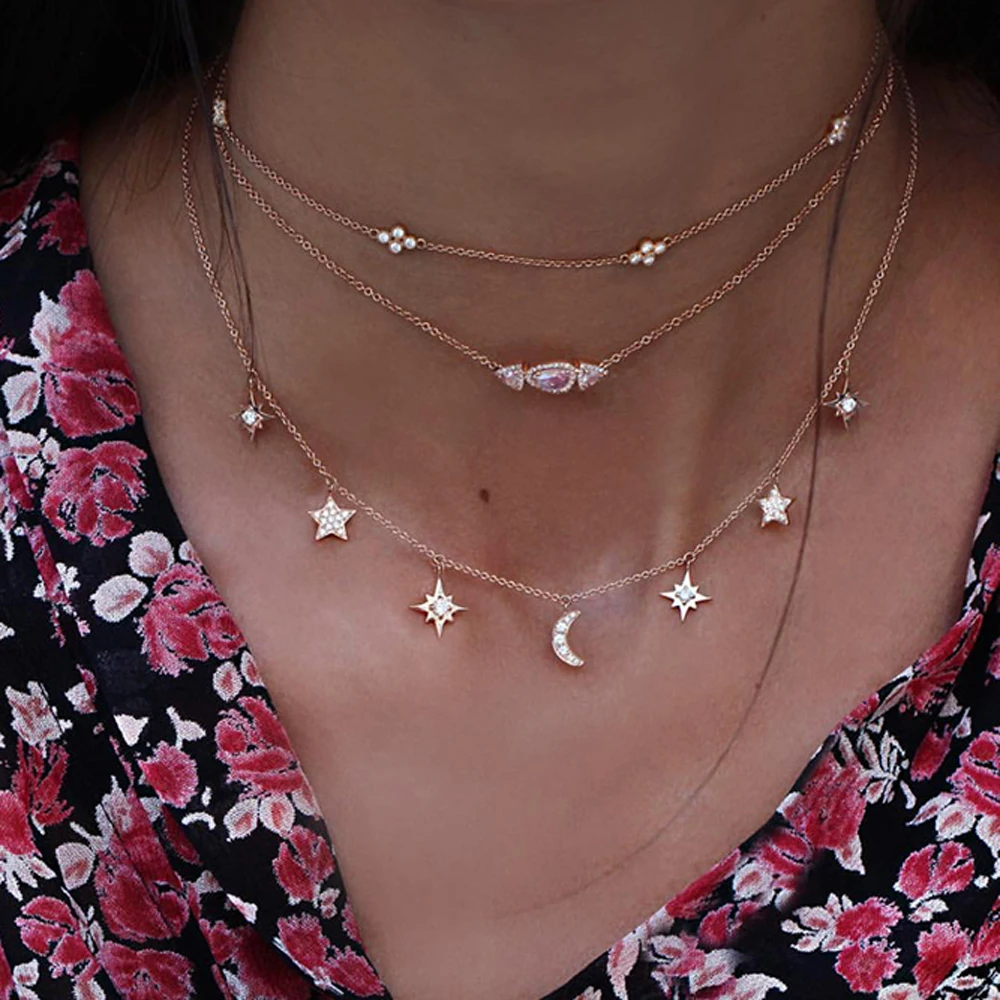 925 sterling silver Jewelry Love moon star Necklaces & Pendants Chain Choker Necklace Collar Women Statement Jewelry Bijoux