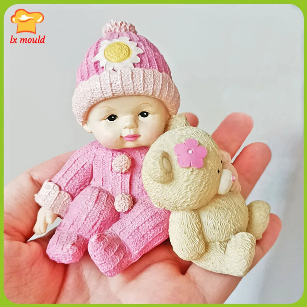 

Bear Holding Doll 3D Baby Reusable Silicone Mould Resin Process Gypsum Candle Soap DIY Decorative Cake Tools