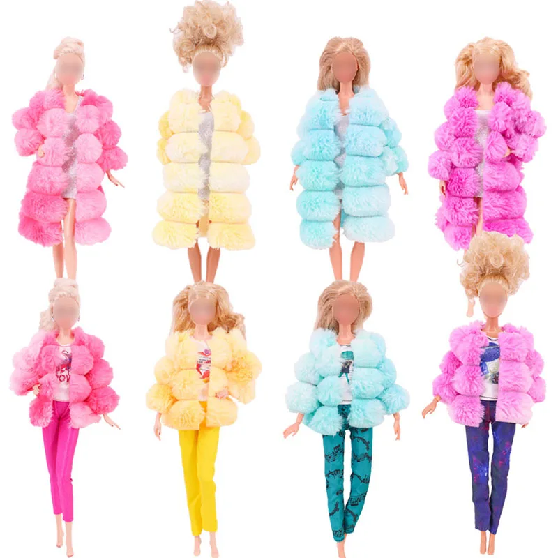 

2Pcs Fashion Coat for Barbie Doll Cotton Jacket Winter Dress Long Clothes Fur Coat For 1/6 BJD Doll Accessories Toy