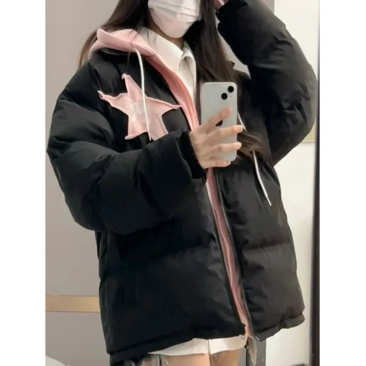 

Новинка 2025, зимняя женская пуховая хлопковая куртка из двух предметов, модная верхняя одежда для колледжа, свободная посадка, длинная свеч-молния, одежда...