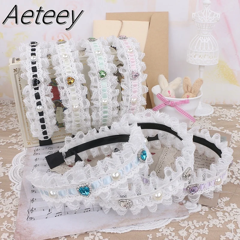 Handgemachte japanische original kawaii süße Spitze Liebe Strass Macaron Haarnadel Haars chleife Lolita Mädchen Stirnband Haarschmuck