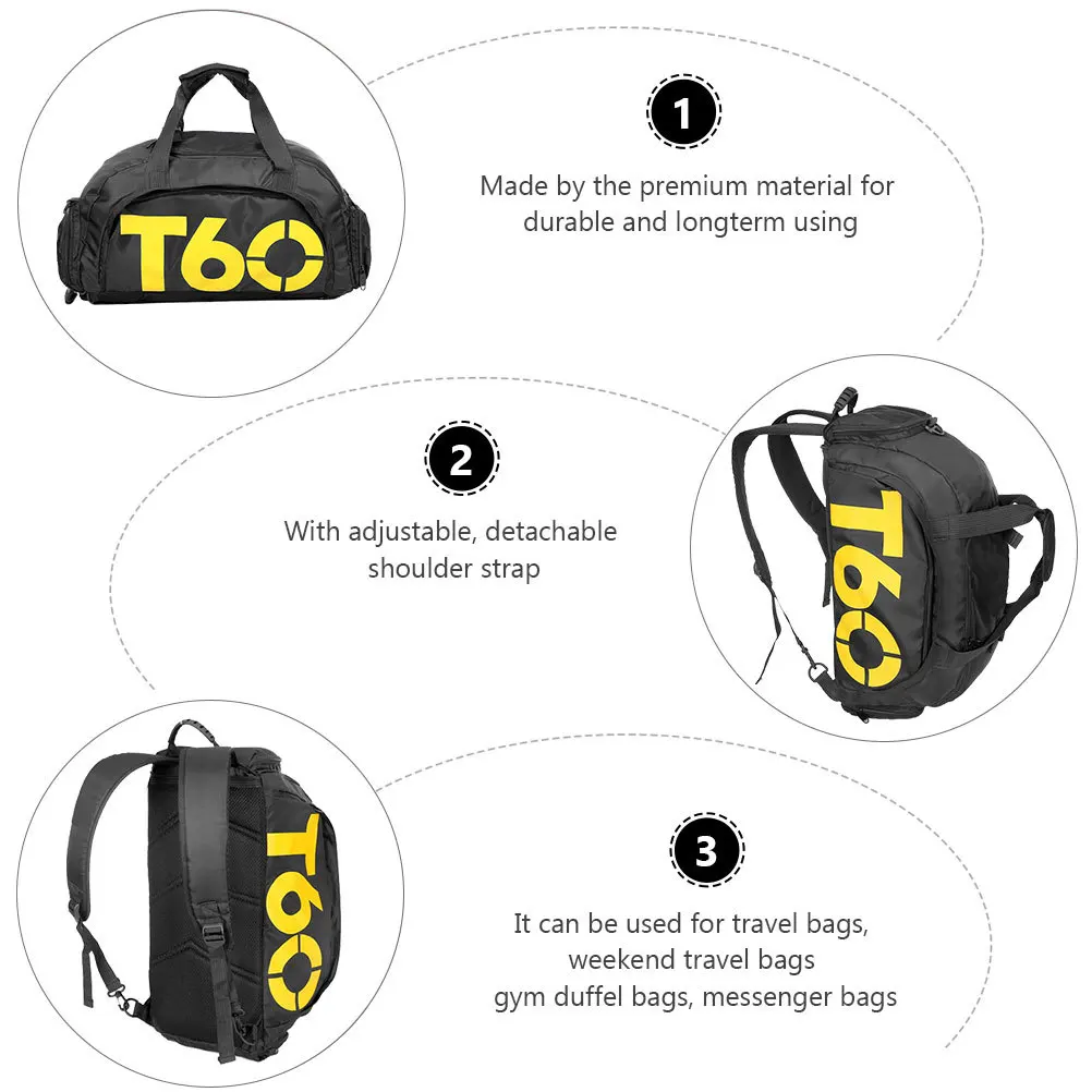 1Pcs Sports Gym Bag Black with Multifunctional Waterproof Travel Duffel Shoulder Bag Casual Training Yoga Package