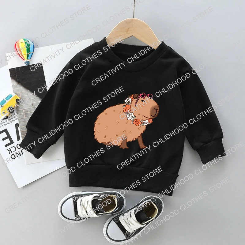 Capybara Kid Sweatshirts Pullover Children Clothing Cartoons Anime Casual Clothes Kids Girl Boy Kawaii Fashion Tops Sweatshirt