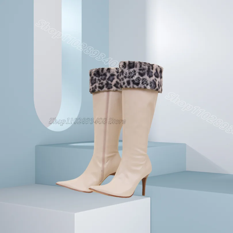 Schwarz Pelz Dekor Spleißen Stiefel Spitz Seite Zipper Britischen Stil Frauen Elegante Frühling Party Stiefel 2025, Zapatos Para Mujere