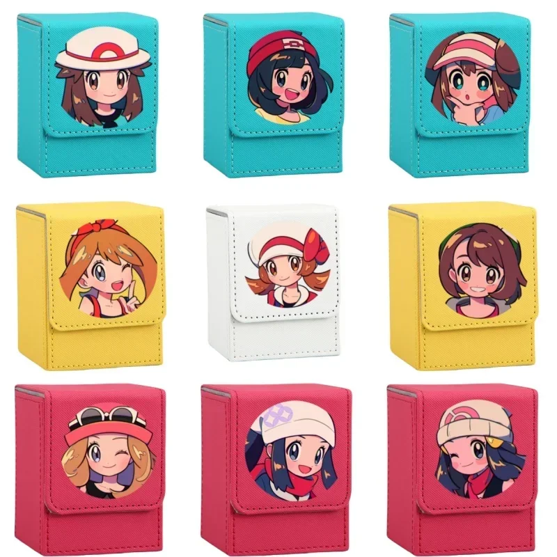Pokemon regalo entrenador chica Rosa May Dawn Serena caja de almacenamiento de tarjetas de cuero hecha a sí misma Anime clásicos juego colección tarjetas juguete para regalo