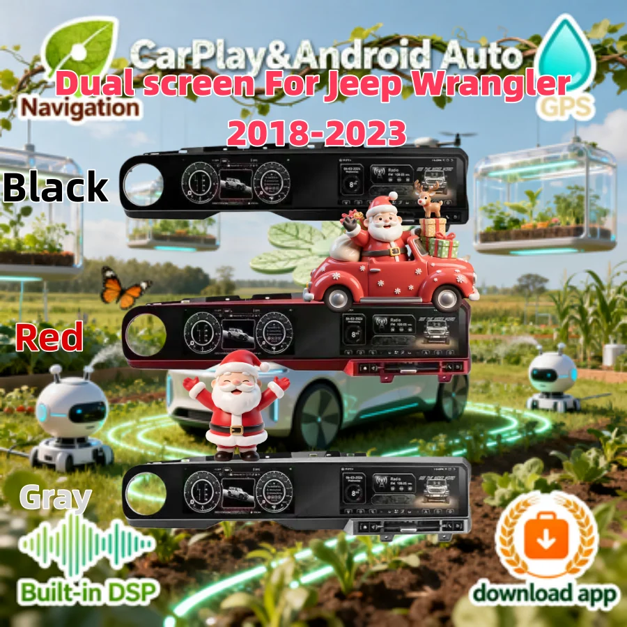 12.3inch+12.3inch Android Multimedia Dual Screen For Jeep Wrangler 2018-2023 Radio CarPlay LCD Instrument Panel Car Radio DSP