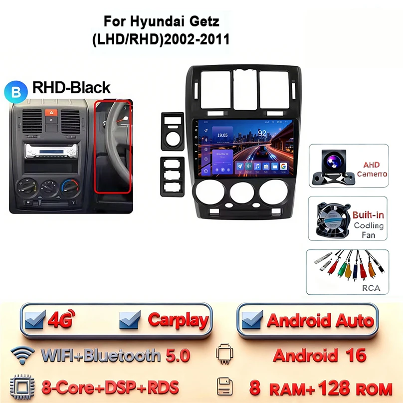 Android 16 Carplay Android Auto 4G WIFI voor HYUNDAI GETZ 2002-2011 GPS DSP BT 2Din Touchscreen multimedia Autoradio - afbeelding 1