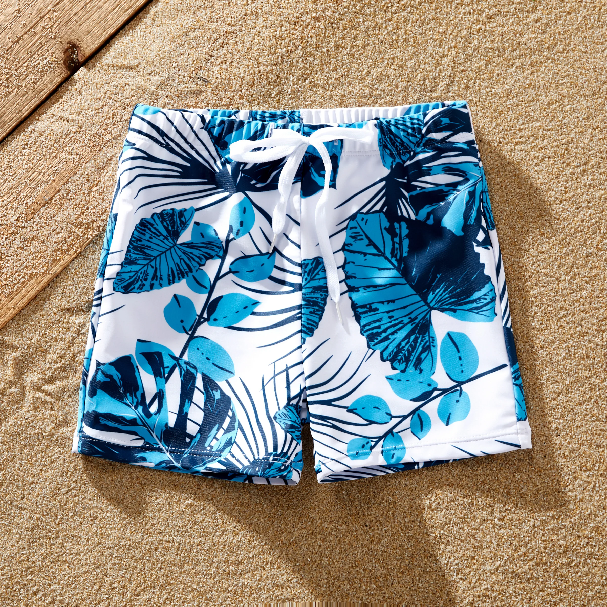 PatPat Family Matching Blue Floral Drawstring Swim Trunks or Cut Out Lace UP Back One-Piece Swimsuit with Optional Cover Up