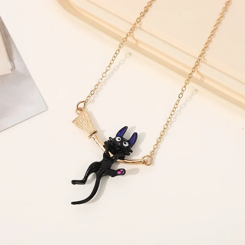 Versatile Cartoon cartoon surrounding witch home help black cat necklace personality black cat cute pendant jewelry