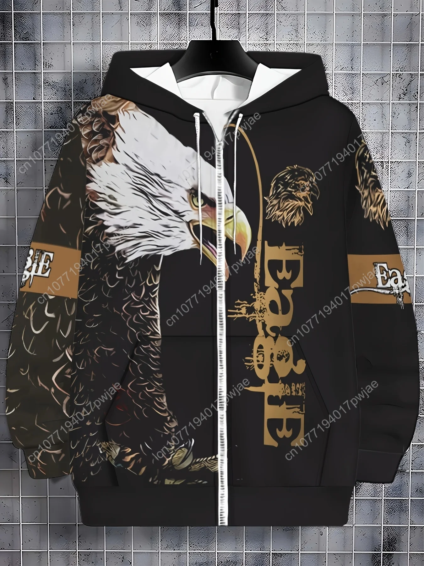 Sweat à capuche zippé imprimé aigle pour hommes – Pull élégant à manches longues avec un design "EAGLE", veste confortable automne/hiver, avec Golden & Eagle