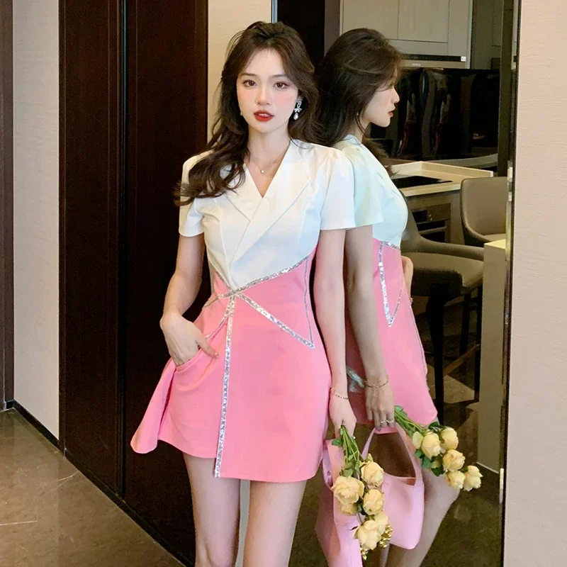 Ladies Fashion 2 Piece Sets Womens Outfits Female Summer Clothing for Women Sexy Tops and Shorts Casual Contrasting Colors Suit