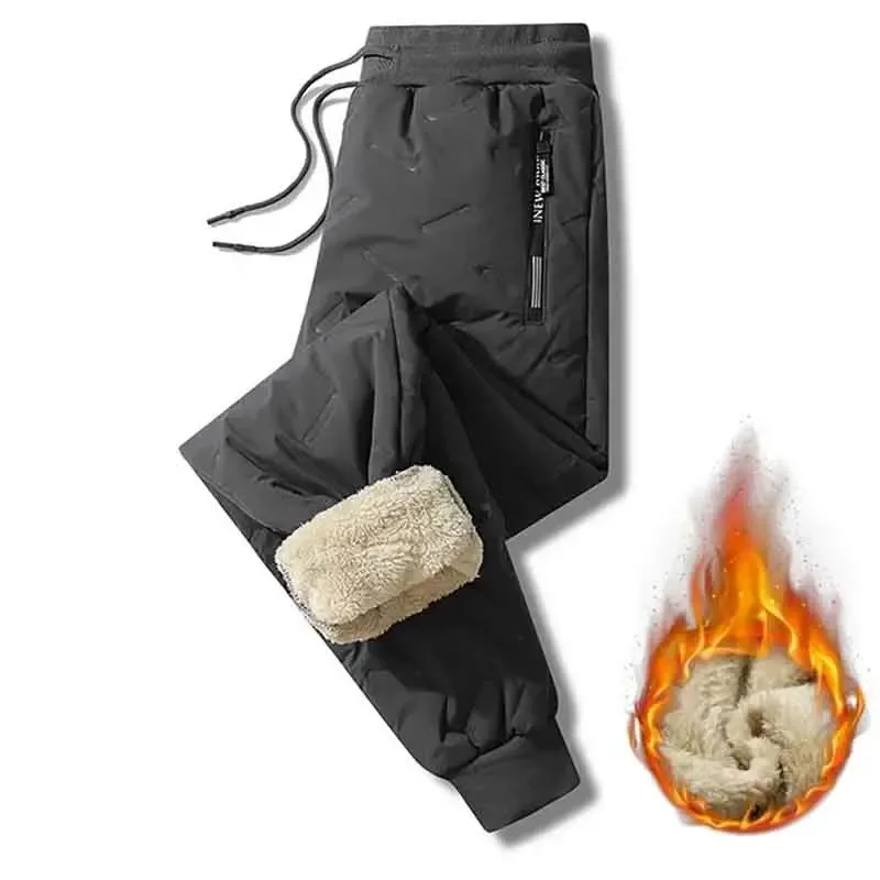 Men's Winter Sweatpants Plush Thick Fleece Lambswool Thermal Casual Waterproof Windproof Warm Cotton Trousers