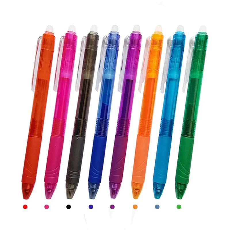 0.7mm Magic Erasable Pen Press Gel Pen Set 8 Colors Erasable Refill Rod Gel Ink Stationery Retractable Pens Washable Handle Rods