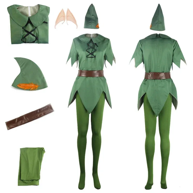 

Green Elf Cosplay Women Fantasy Cartoon Peter Cosplay Pan Costume Disguise Adult Roleplay Fantasia Outfits Female Halloween