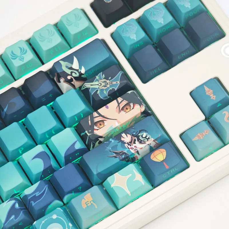 MAIMOOO Genshin Impact Xiao Keycaps Cherry Profile 137Keys PBT Thermal Sublimation Anime Game Key Caps for Mechanical Keyboard