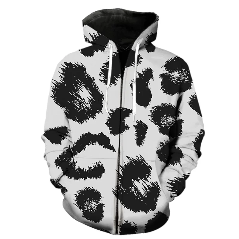 3d Print Leopard Zipper Hoodie For Men Fashion Harajuku Animal Fur Texture Long Sleeve Hoodies Streetwear Hip Hop Sweatshirts