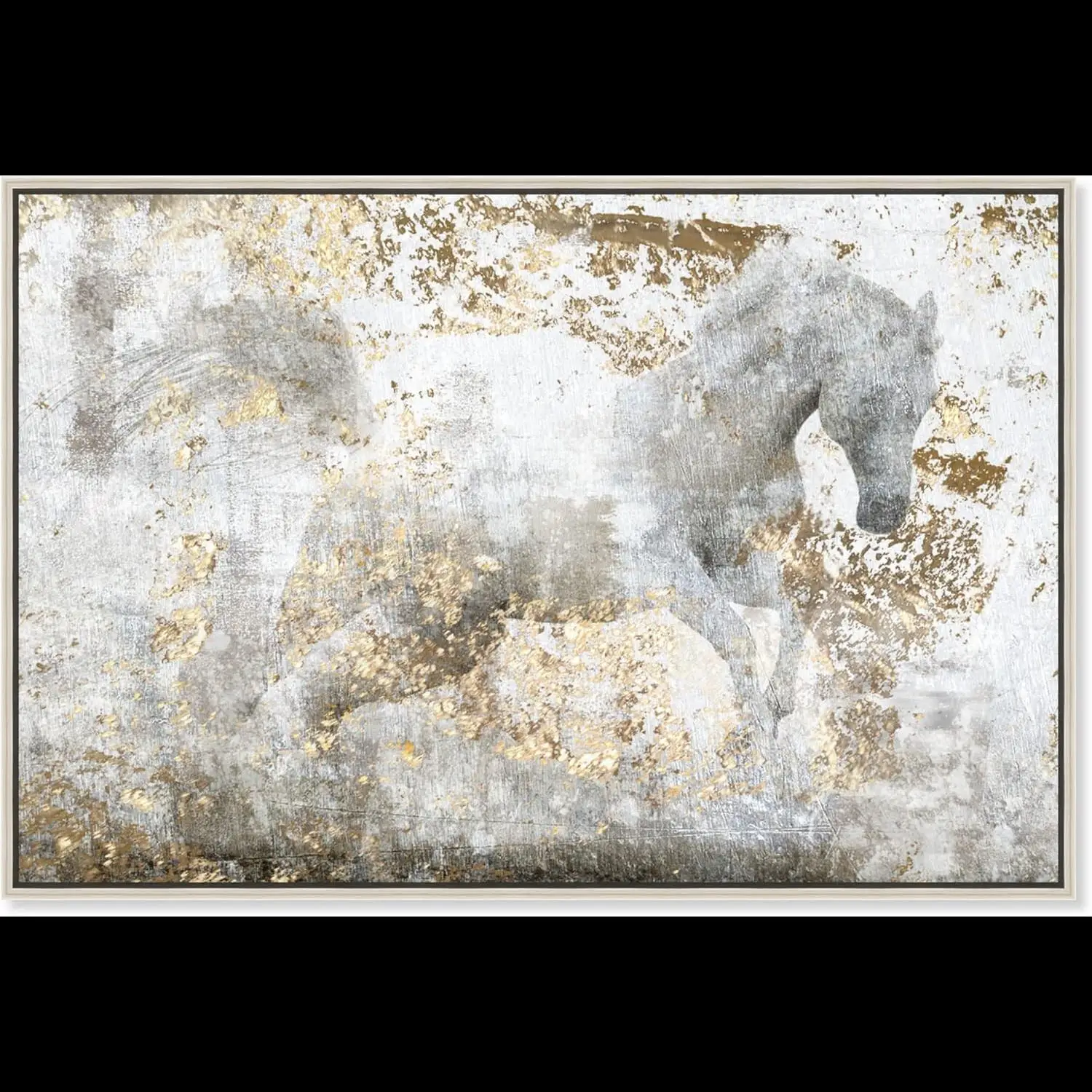 Country Farmhouse Running Horse Canvas Print Painting  Animal Wall Art Rustic Champagne Framed Home Dcor by Oliver Gal x in Whit