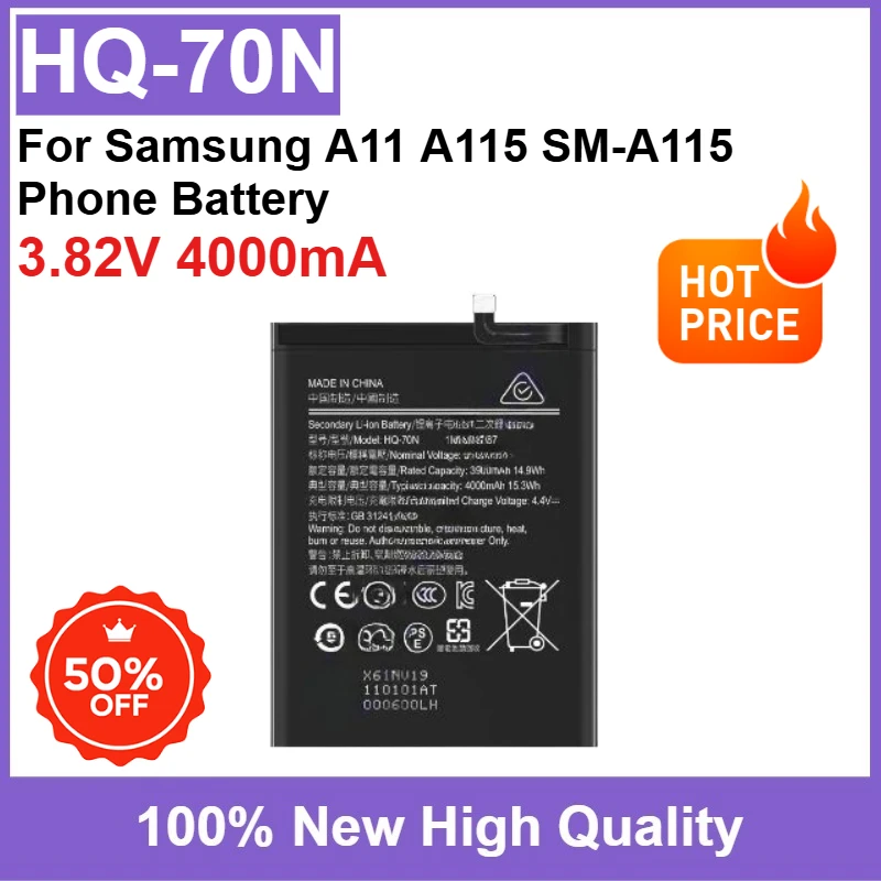 

New Replaceable Battery HQ-70N 3.82V 4000mAh High Quality for Samsung A11 A115 SM-A115 Phone Battery