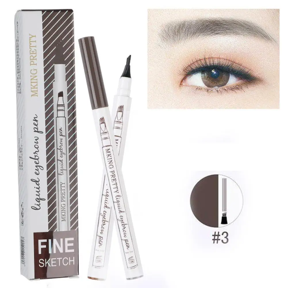 

4pcs Liquid Eyebrow Pen Fine Sketch Four-pronged Eyebrow Pencil Natural Long-lasting Makeup (1#Chestnut, 2#Brown, 3#Dark Grey, 4