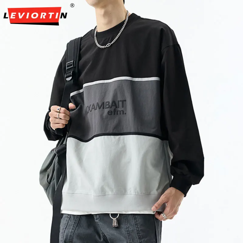 

2026 Весна и осень, новая мужская толстовка с капюшоном контрастного цвета, модный японский элитный модный простой свободный топ с длинными рукавами
