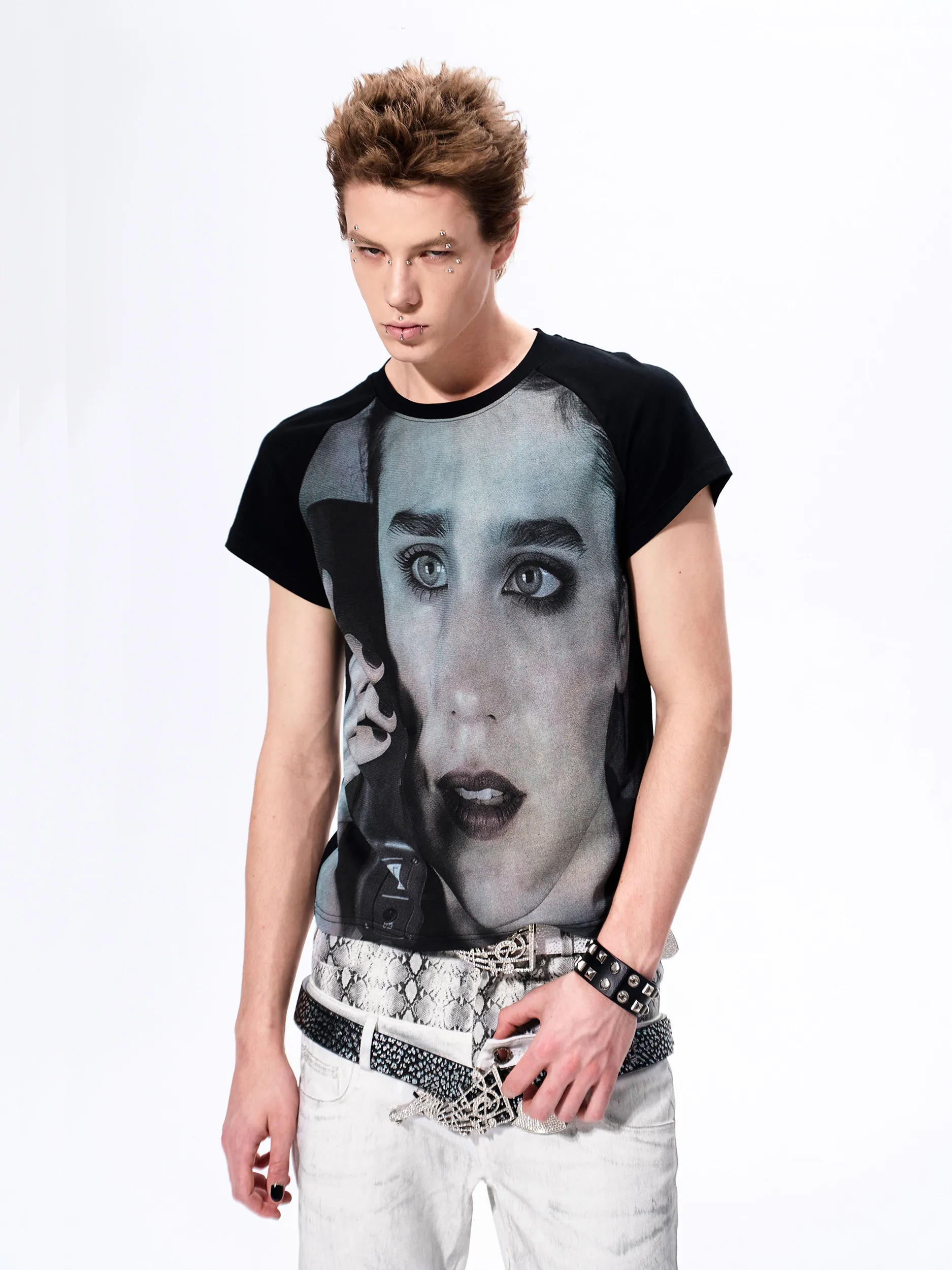 High Street Tees Tshirts Tops Men's Visual Portrait Printed Short Sleeved Shoulder Sleeved Fashion Streetwear T-shirt