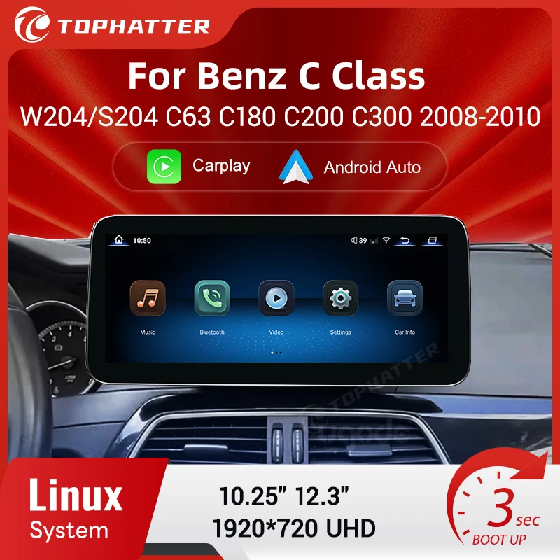 

Radios de coche bluetooth for Mercedes C Class W204 2008-2010 10.25"/12.3" Screen with CarPlay Android Auto Original Switch