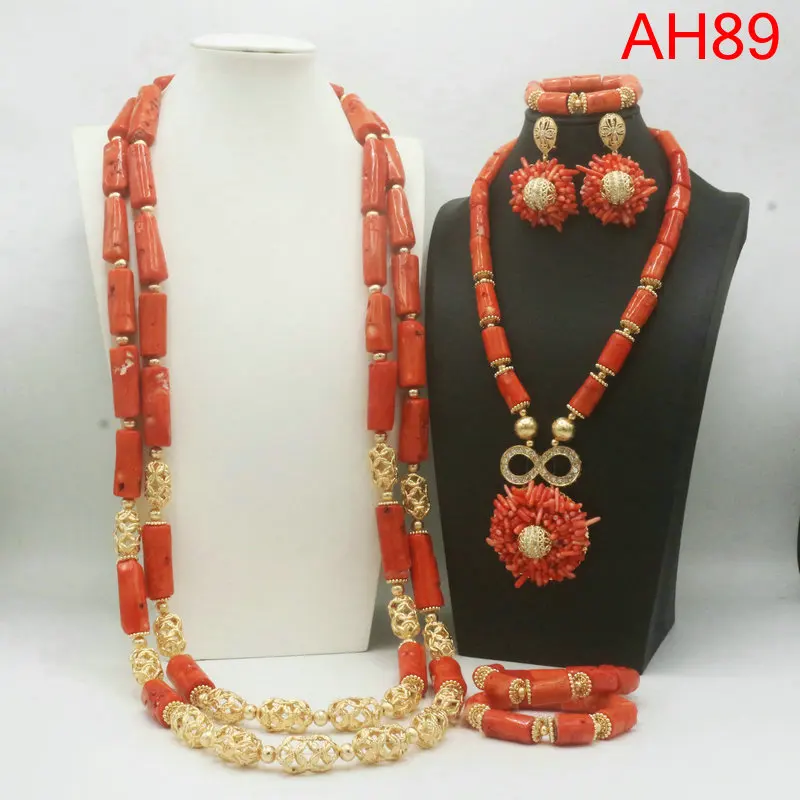 مجموعة مجوهرات الأزياء الأفريقية النيجيرية الزفاف المرجان الحقيقي الخرز مجموعة مجوهرات #1