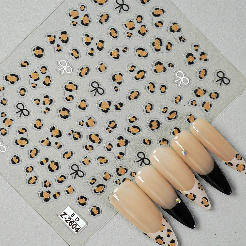 5D reliëf luipaardprint nagelstickers schattige cartoon multitudinale patroon stickers groothandel korting aanpasbare nageldecoratie