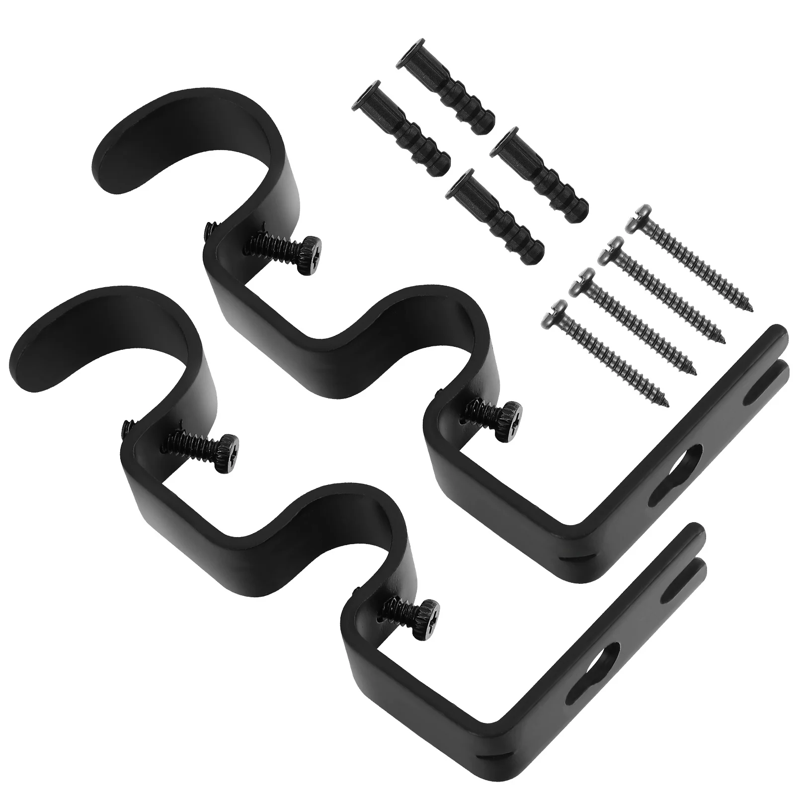 

2Pcs Double Curtain Rod Holder Premium Iron Material Sturdy Elegant Black Paint Rustproof for Home Office