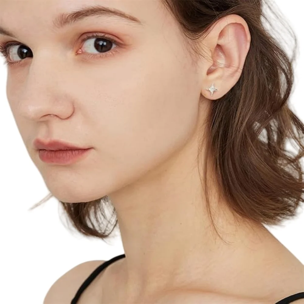 G23 Titanium CZ Square Star Labret Stud Earring