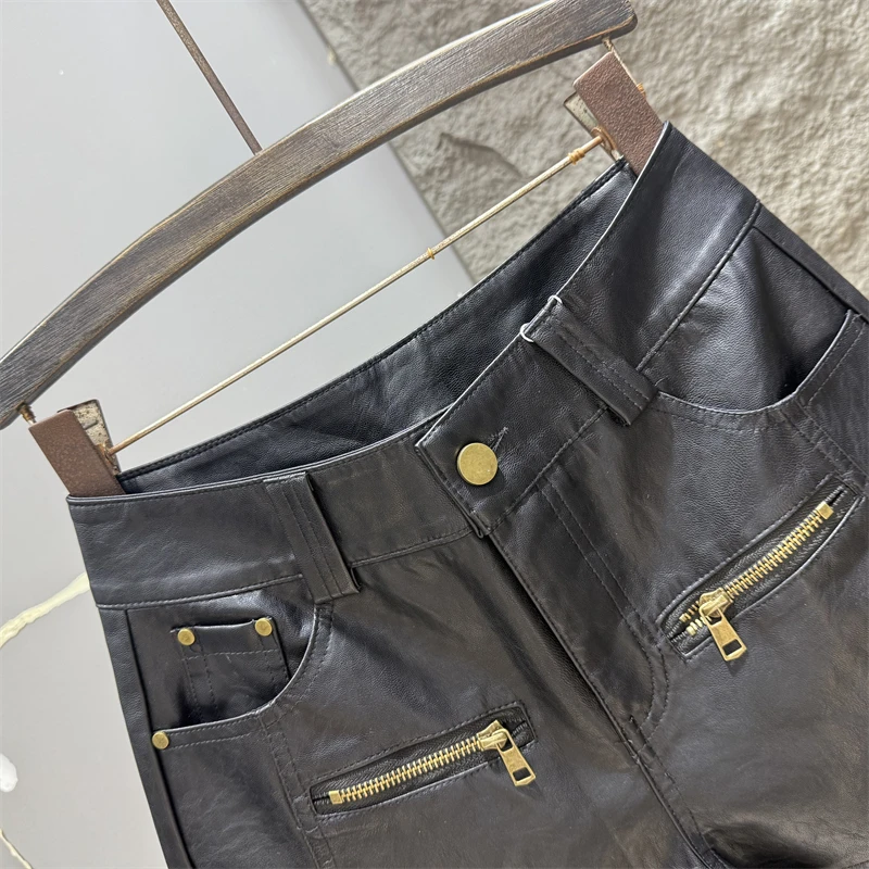 شارع العليا ملابس العمل الساخن فتاة بولي Leather السراويل الجلدية النساء ، 2025 الخريف الشتاء جديد تنوعا التخسيس ألف خط واسعة الساق التمهيد السراويل #4