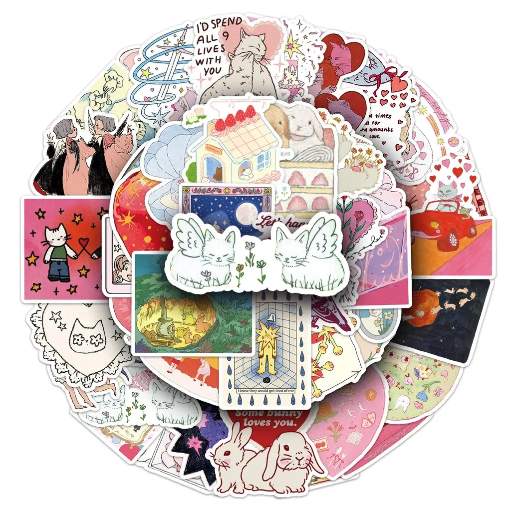 50 Pcs Fairy Tale Stickers - Cartoon Childlike Dreamy Cute Graffiti Decals for Journal Decor, Phone Case