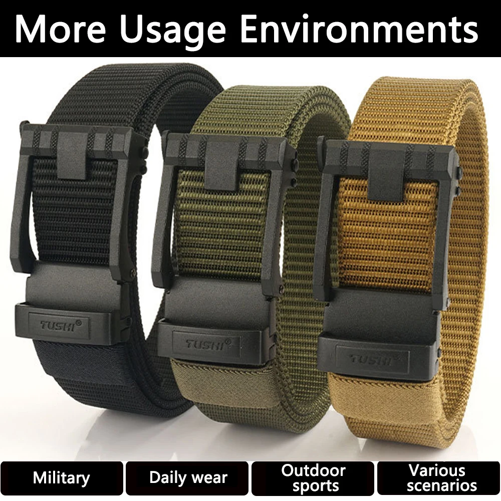 TUSHI New Tactical Belt for men Nylon Army belt Jeans Outdoor Metal Buckle Police Heavy Duty mens Training Hunting Military Belt