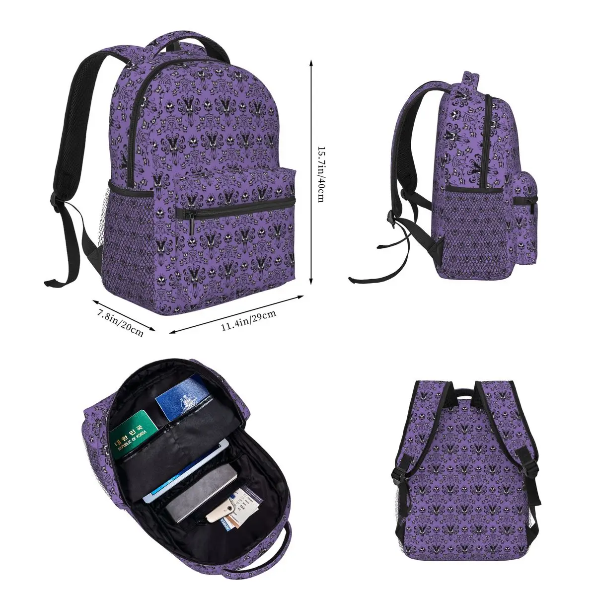 Meninos e meninas Happy Haunts Mochilas, Bolsas escolares para estudantes, Mochila Infantil dos Desenhos Animados, Lunch Bag, Pen Bag, 3 Piece Set, 999