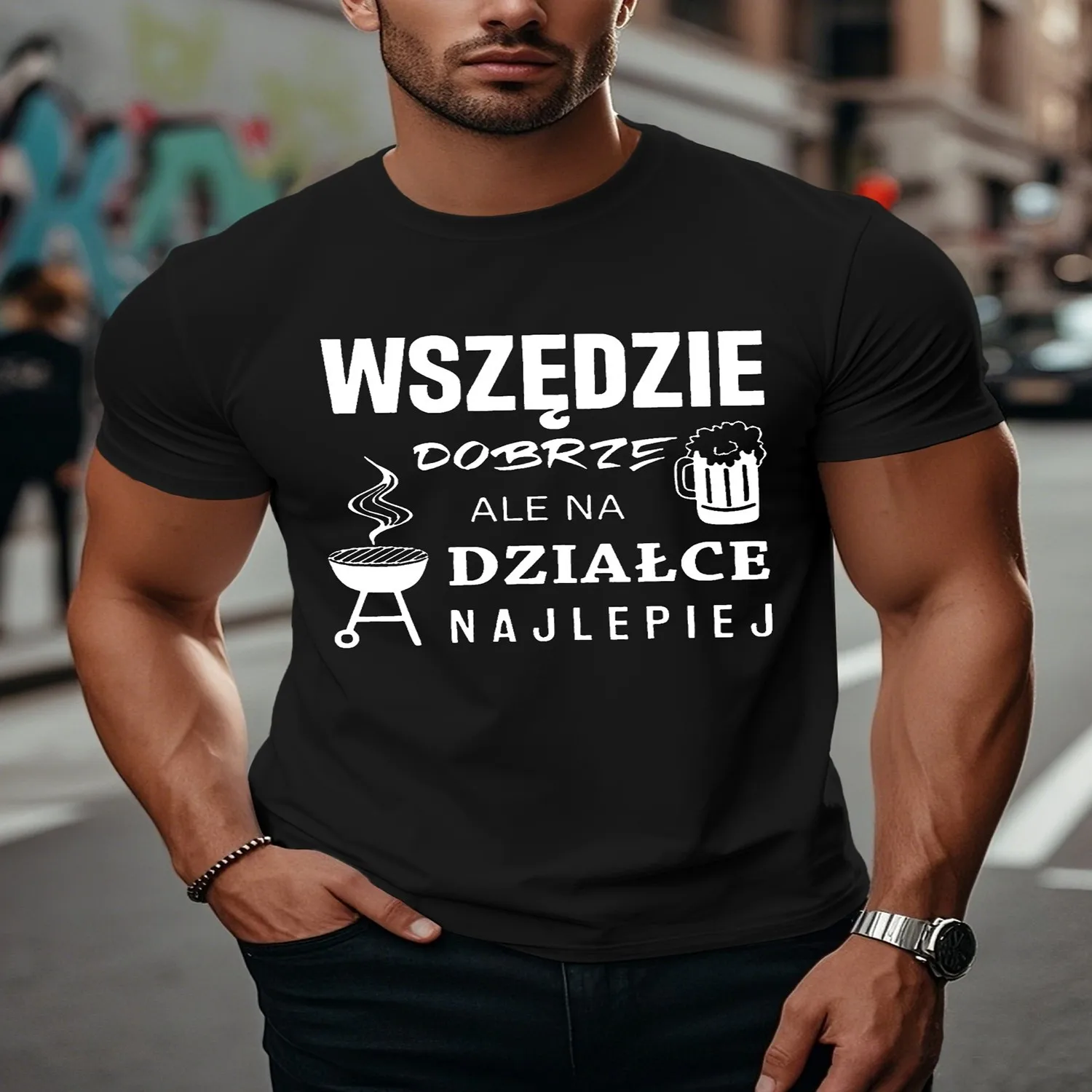 Fun Polish Men's Graphic Short Sleeve T-Shirt - Humorous Polish Phrase Beer Design, Lightweight Summer Casual Tee, Regular Fit, Machine Washable, Beer T Shirt Unisex T Shirt Gift For Her