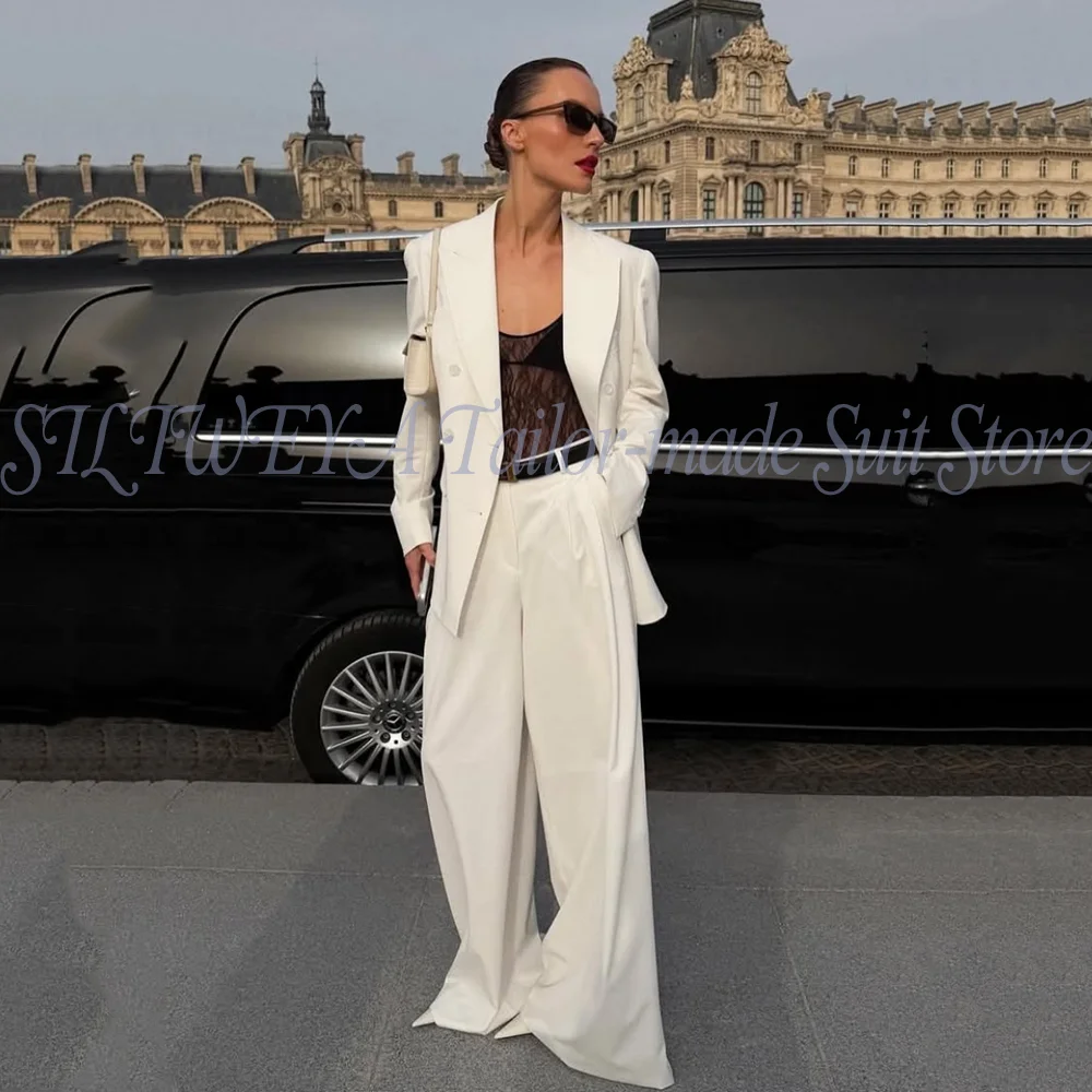 

White Pants Suit Woman Luxury 2 Pieces Jacket Pant Smart Casual High Quality Elegant Female Suits Conjuntos De Pantalones