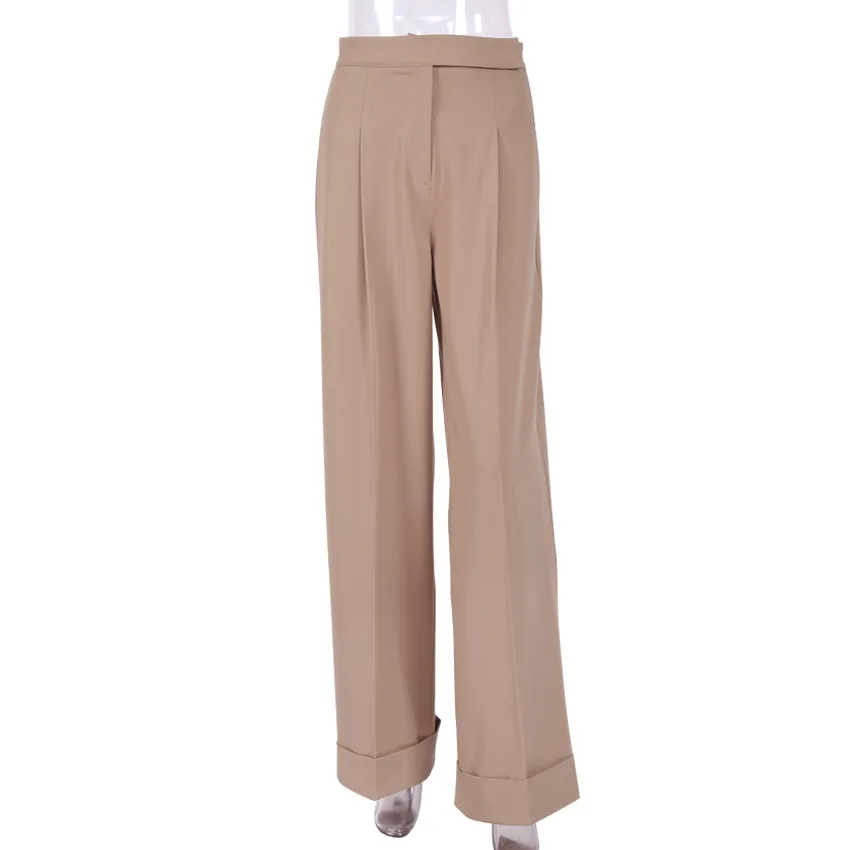 Spring Summer Black Ladies Office Trousers Women High Waist Pants Pockets Female Pleated Wide Leg Pants Solid 2023