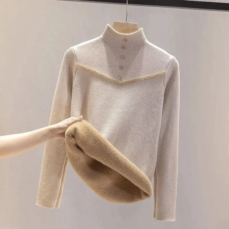 Pull doublé en velours doux pour femmes, pull décontracté, pull mince, tricot épais et chaud, Y-Korean, nouveau, hiver 2023