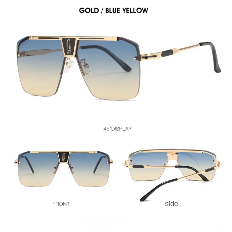 Vintage Brand Design Oversized Rimless SunGlasses Men Women Retro Gradient Square Sun Glasses Trendy for Female Eyewear UV400