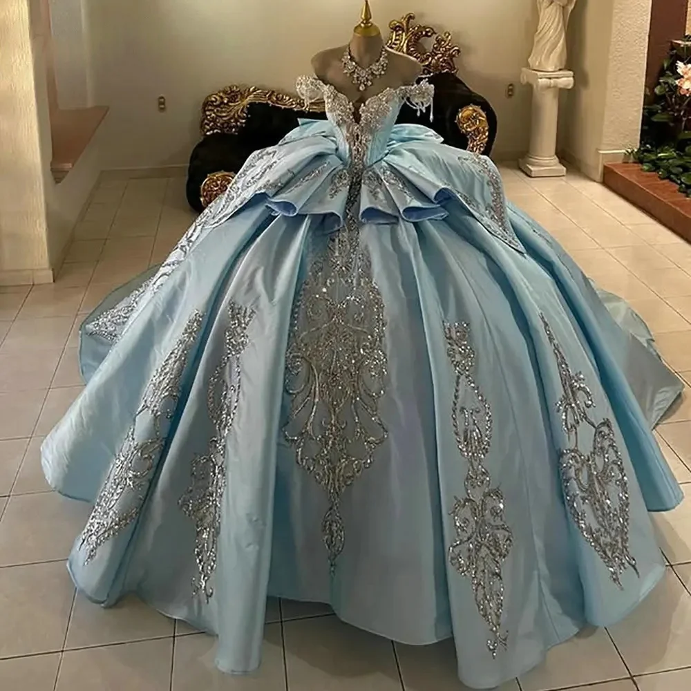 Puffy Charro Quinceanera Dresses Ball Gown Off The Shoulder Appliques Mexican Sweet 16 Dresses 15 Anos Customized