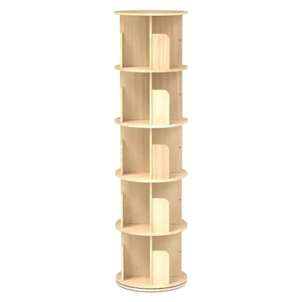 

Rotating Wood Bookcase 5-Tier Tower Display Shelf Kids&Adults Small Space Organization Rack Organize Store Efficient Durable