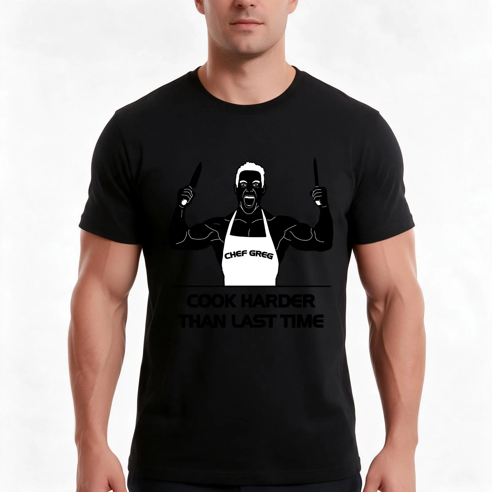 Greg Doucette Cook Harder Than Last Time T-Shirt, Summer Casual Cotton Tee, Oversized Streetwear Tops, Vintage Graphic Print