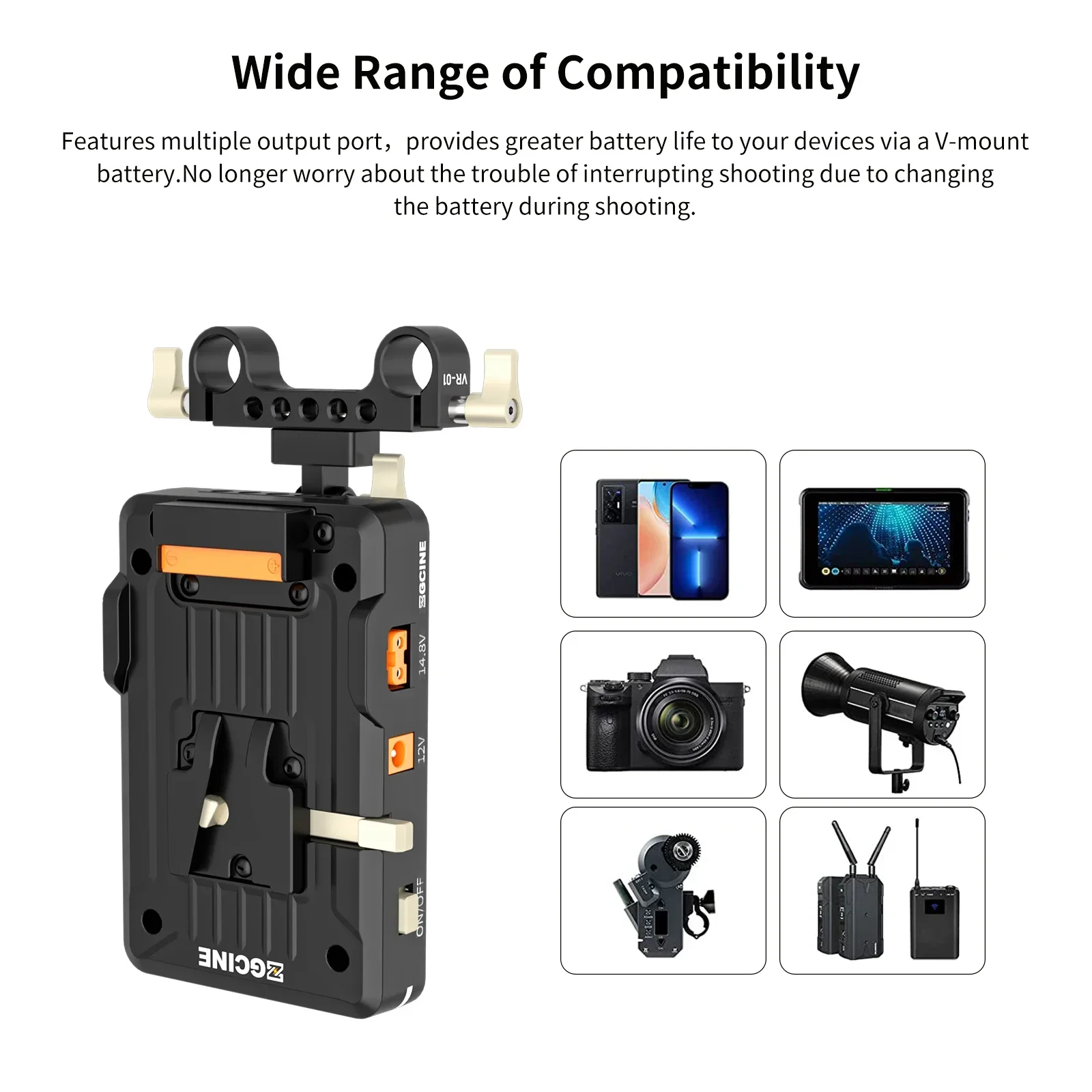 

ZGCINE VP1 V MOUNT Plate PD 14.8V With 15MM Rod Clamp standard V battery V-Lock plate adapter