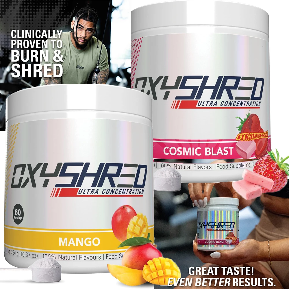 

Oxyshred Pre Workout Powder - Preworkout Powder with L Glutamine & Acetyl Carnitine, Energy Boost Drink - Cosmic Blast and Mango