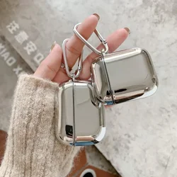 Electroplate Earphone Case For Airpods 1 2 3 Simple Protective Cover For Apple Airpods Pro Case Silver Metal With Keychain Box