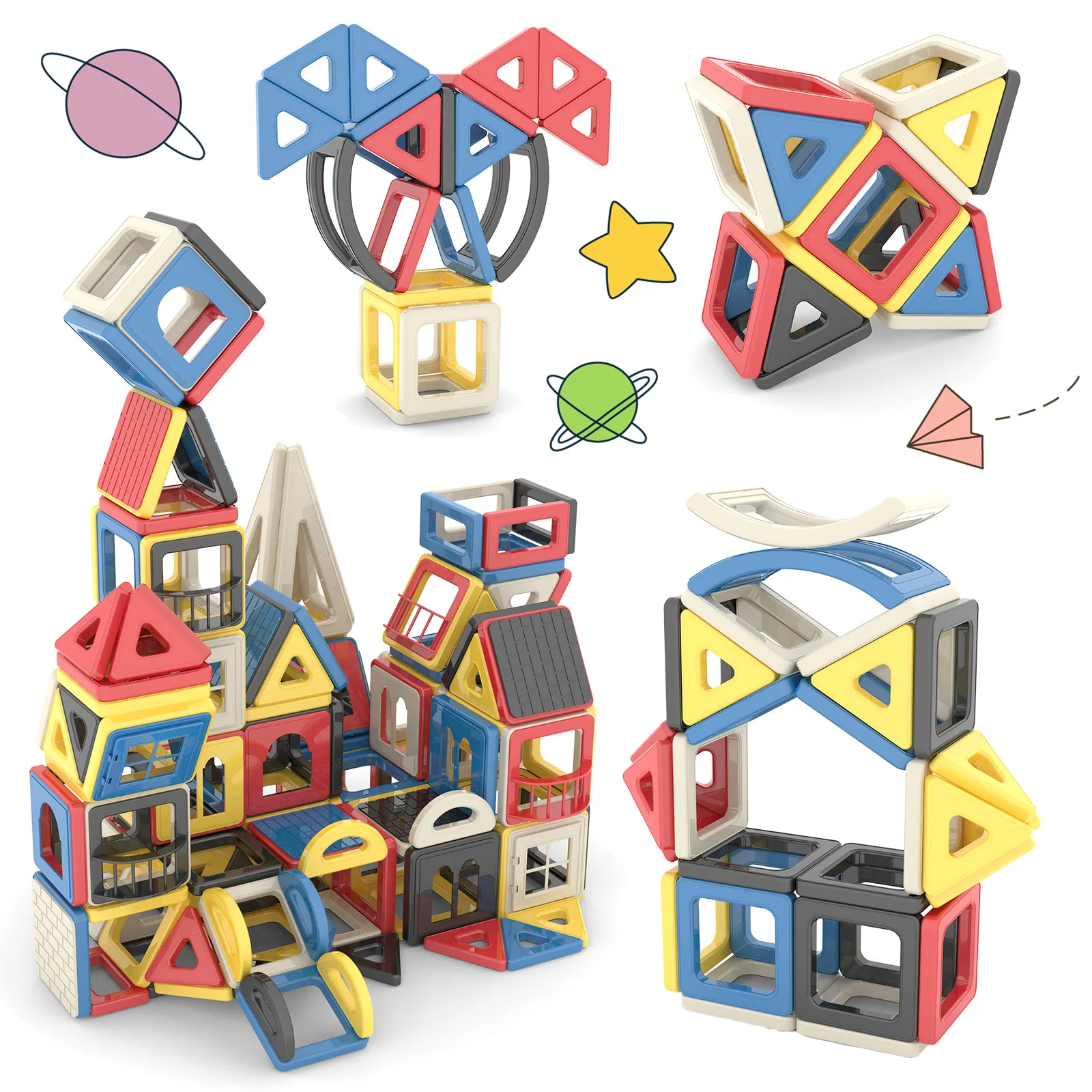 140個の磁気ブロック STEMおもちゃ 3歳以上 男の子と女の子向け ゲームを通して学ぶ