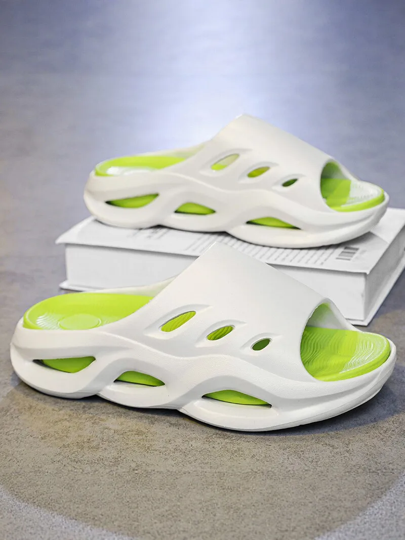 Men's Summer Trendy Beach Sports Slippers Anti-Slip Comfortable Casual One-Strap Slippers Wear-Resistant Low Heel EVA Material