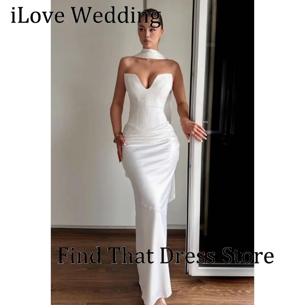 

Custom Made White Simple Off Shoulder Pleated Formal Evening Gown Sheath Floor Length Prom Party Dress with Shawl robes de