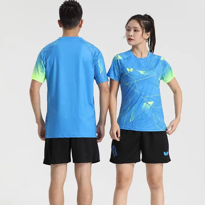 T-shirt de tennis de table personnalisé pour hommes et femmes, séchage rapide, respirant, léger, col en V, T-shirt d'équipe de badminton, motif personnalisé