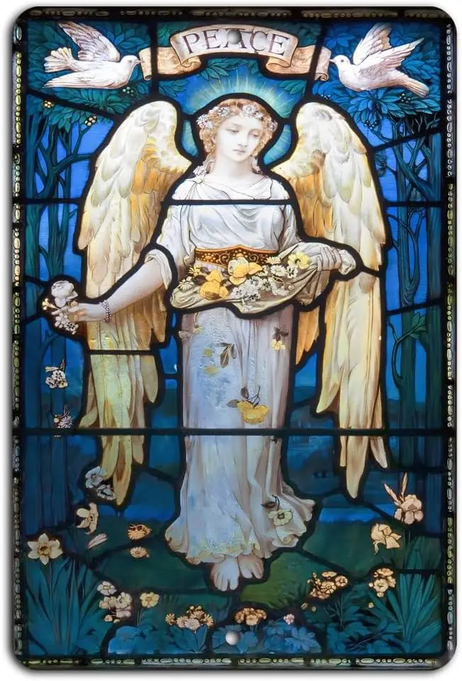 Stained Glass Angel of Peace - Radiant Serenity Metal Sign , Tin Wall Art Decor for Home, Office, Bar, Garage, Indoor ; Outdoor-